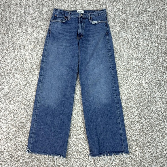 Agolde Denim - AGOLDE Womens Jeans 28 Blue High Rise Harper Wide Leg Straight Raw Hem Denim